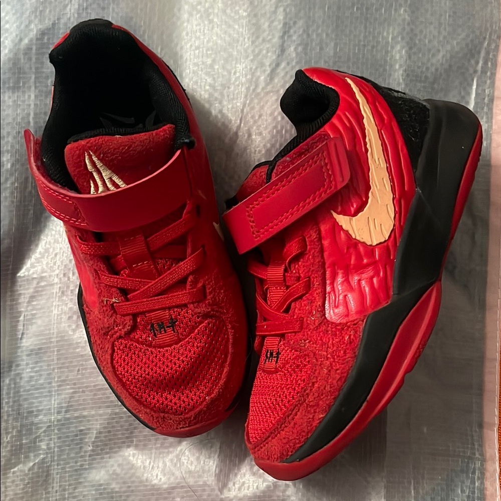 Nike Kids Red and Black Strap Basketball Shoes